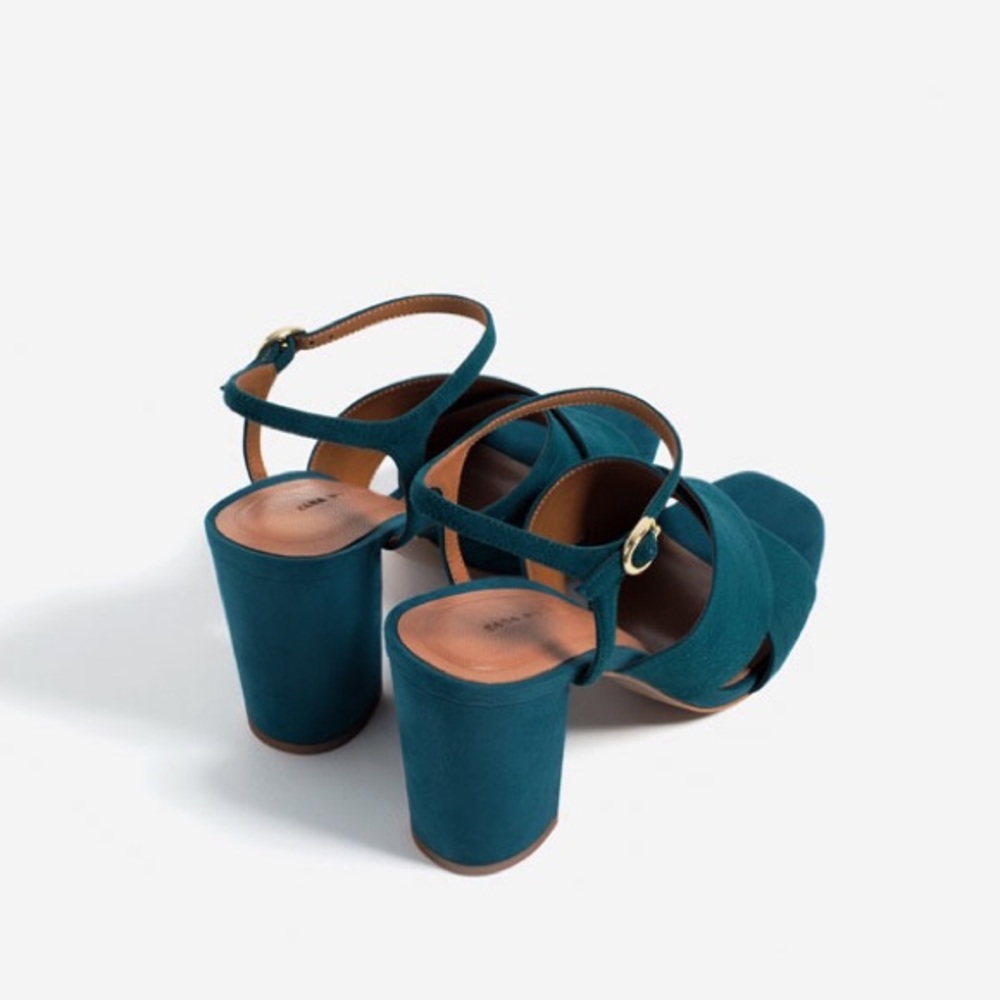 ZARA CROSSOVER SUEDE LEATHER SANDAL HEELS ANKLE STRAP BRAND NEW WITH TAGS - Picture 4 of 5